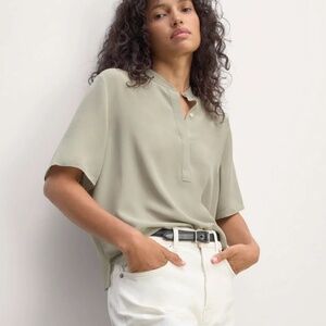 ❤️ Everlane 100% SILK green blouse short sleeve seafoam mint shirt top